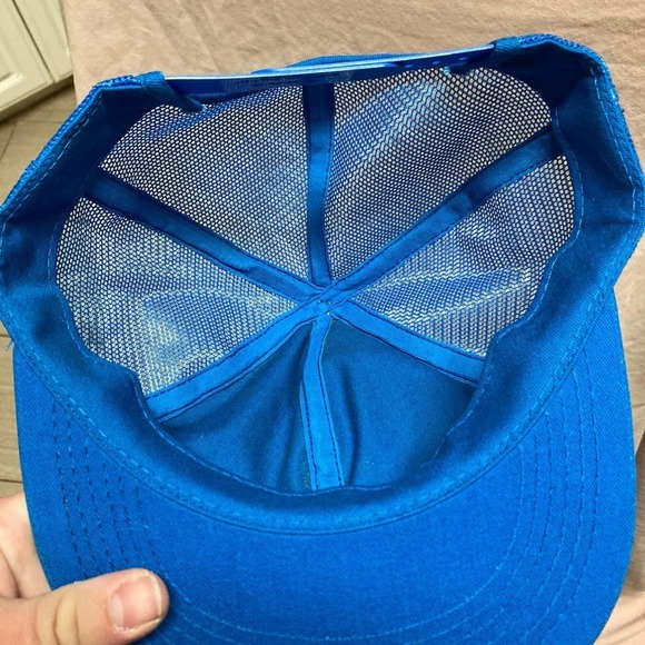 VINTAGE Basic Patch Bright Blue Trucker Style Snapback Hat - Picture 3 of 3